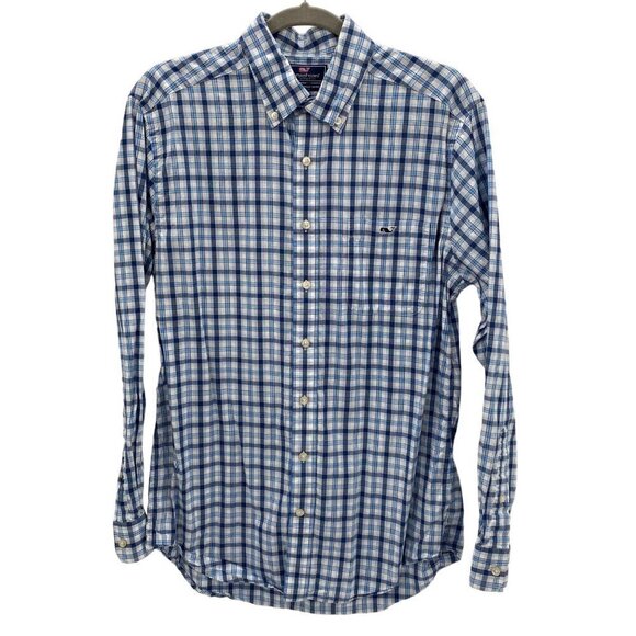 Vineyard Vines Slim Fit Tucker Button Down Blue Plaid Shirt Men’s Size M - Picture 1 of 6
